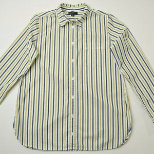 J.CREW Sz 6 Womens MUSTARD Yellow NAVY Blue‎ STRIPED Button Up LONG SLEEVE Shirt